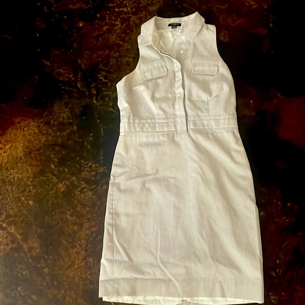 Gray and white striped Ann Taylor petite dress